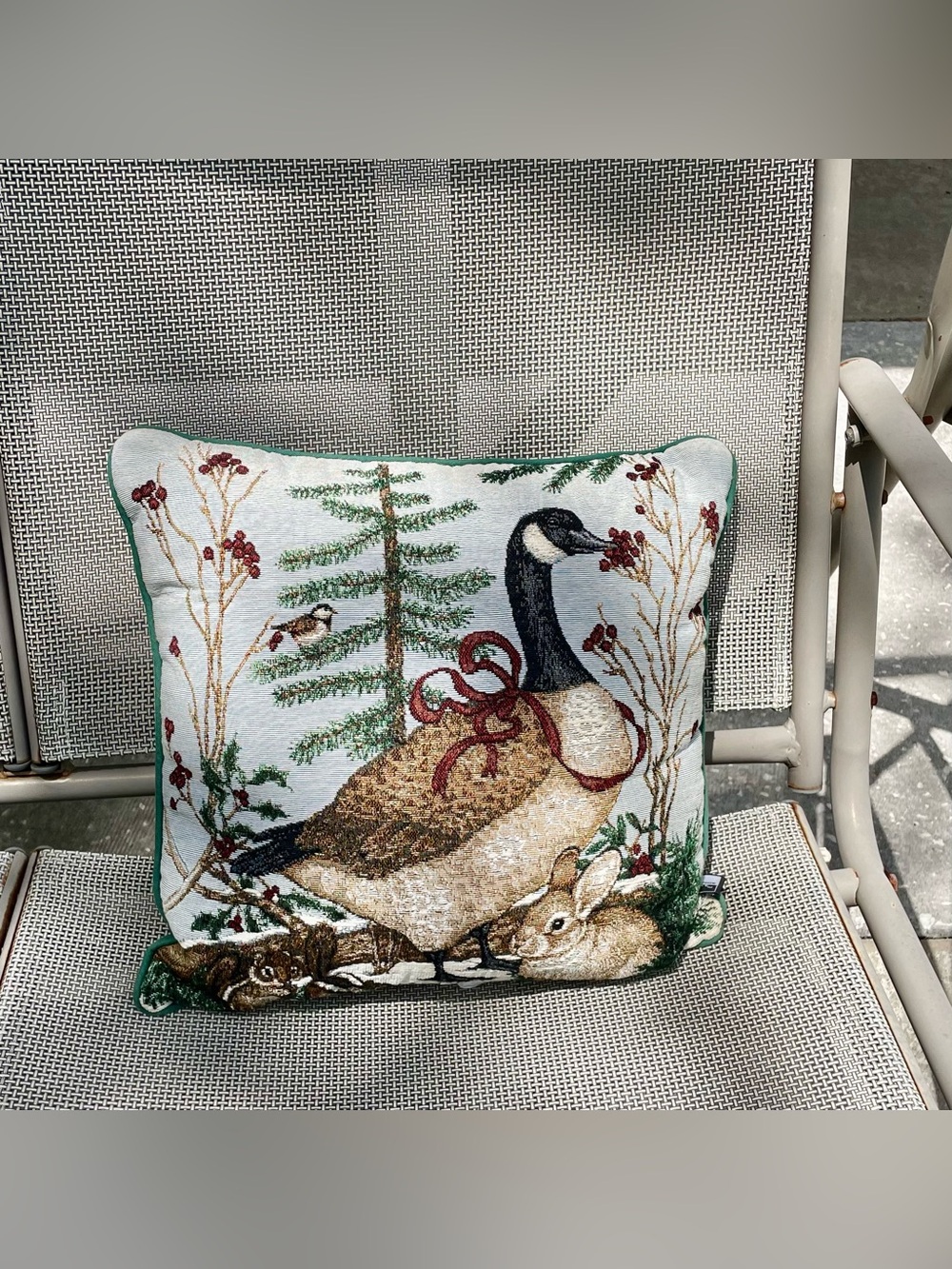 La France Christmas Tapestry Pillow - Made In USA -Canadian Goose-Bunny-Chipmunk